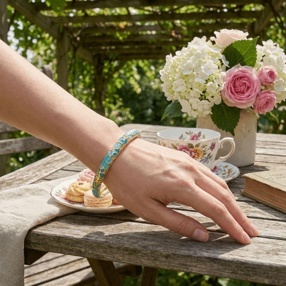 Ethnic Style Cloisonne Bangle Flower Pattern Hand Bracelet Charming Open Bangle Women Jewelry