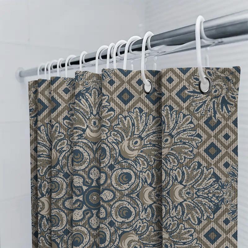 Vintage Blue Floral Shower Curtain Waterproof Home Decoration Bath Tub Decorations Bathroom Accessory Size 72X84 Inches