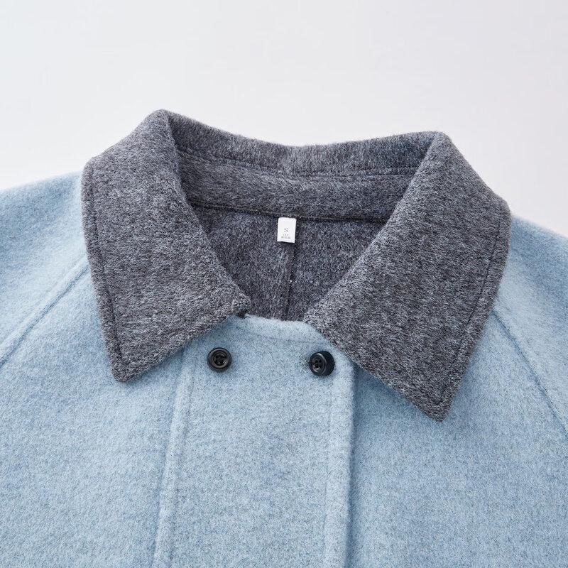 IEF Petite Color-Block Woolen Long Coat