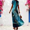 Women Plus Size V Neck Short Sleeve Black Printed Maxi Dress
