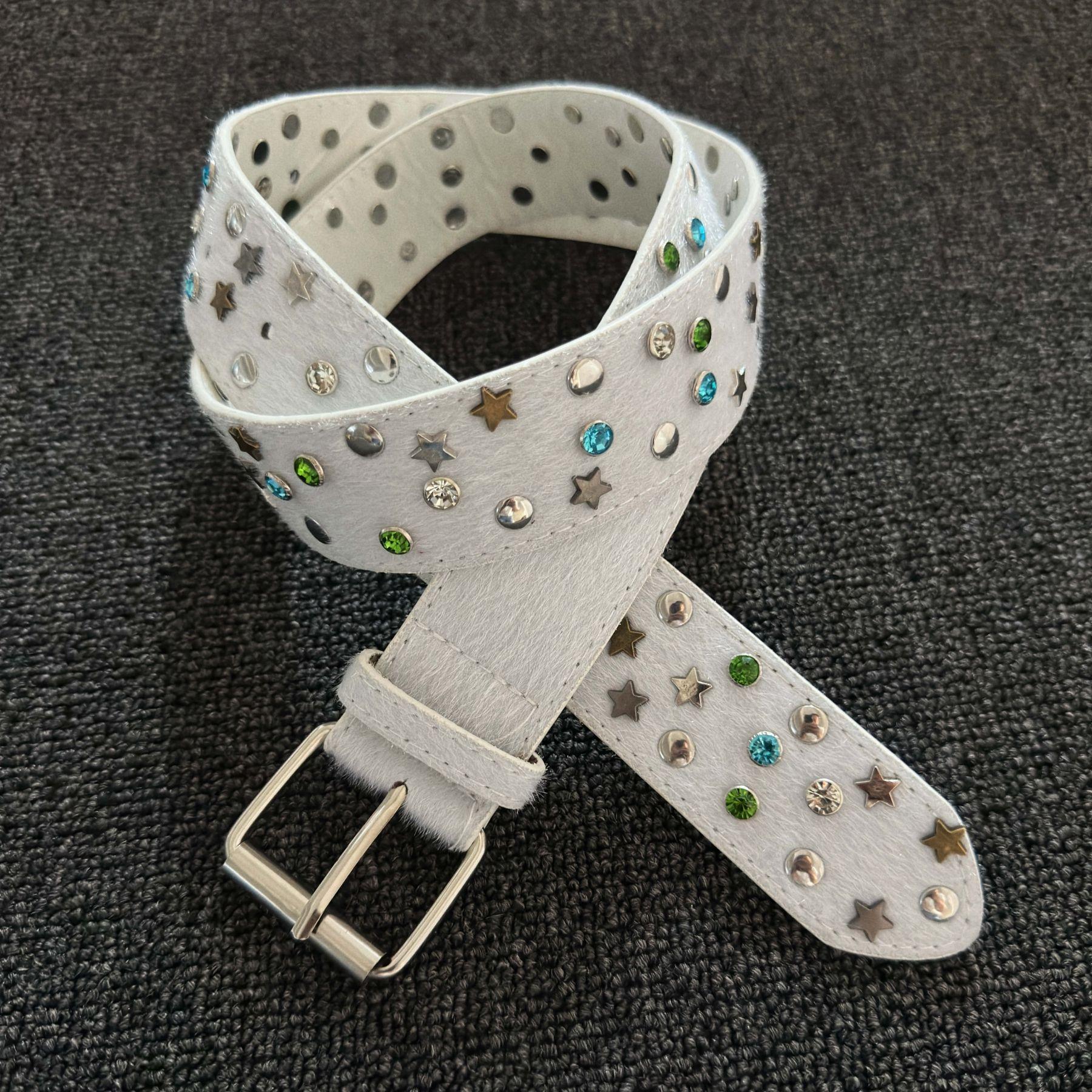 Ainworth Original Horse Hair Belt, Dopamine Colored Diamond Gemstone Vintage Niche Belt 110cm
