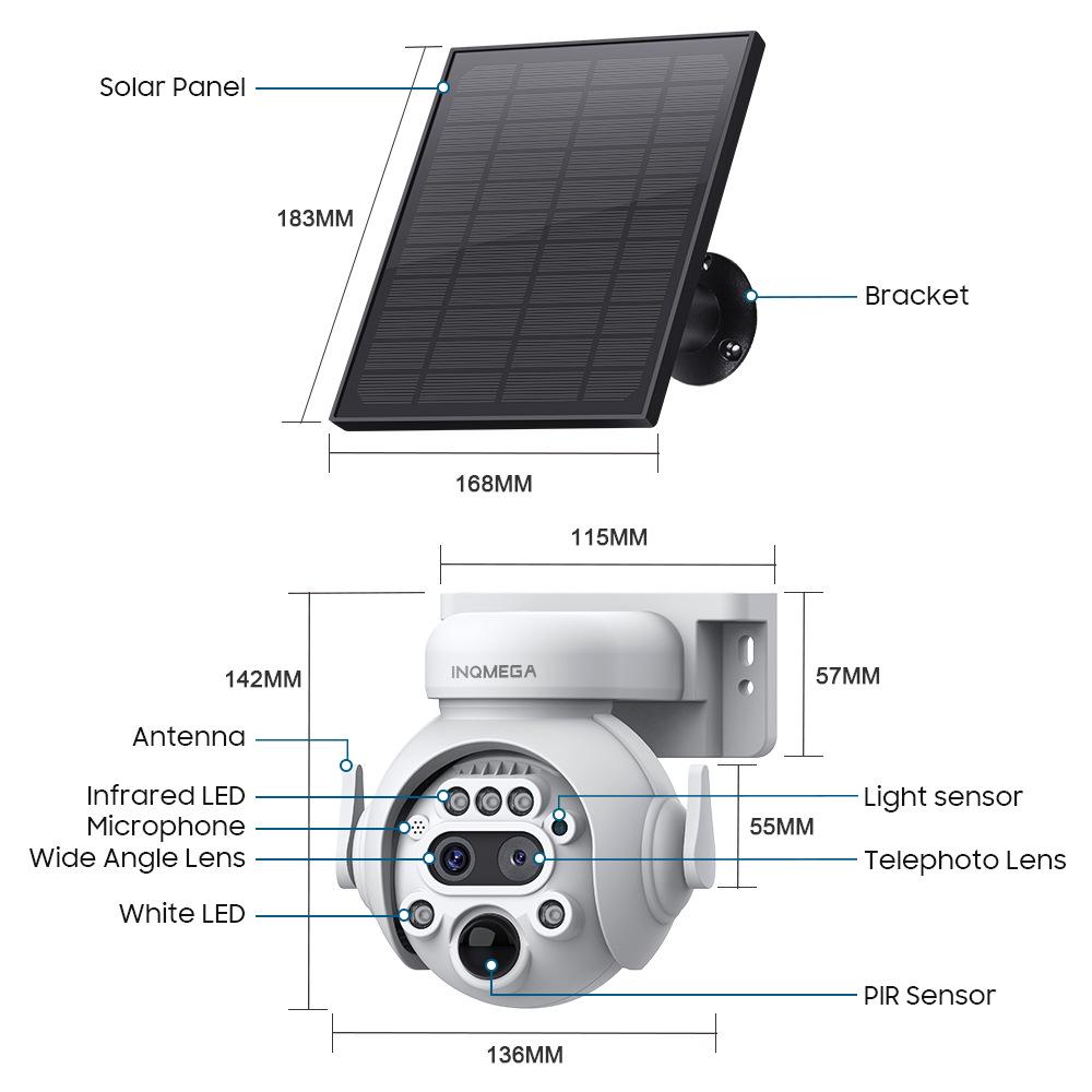 Solar-Powered 6MP HD Camera, 12x Zoom, PTZ, Full-Color Night Vision for Outdoor Monitoring.