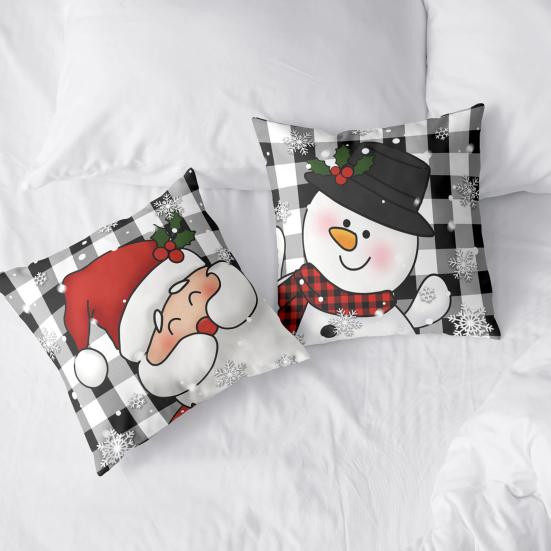 2Pcs Christmas Tree Pillowcase Santa Claus Snowman Pattern Zipper Invisible Lightweight Breathable Winter Pillow Cover