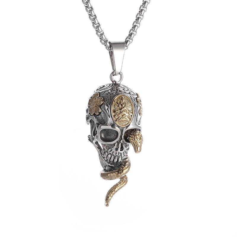 Hot Skull Snake Wrapped Necklace Personality Dark Hip-hop Hipster Accessories Brand Skull Pendant Brainless.