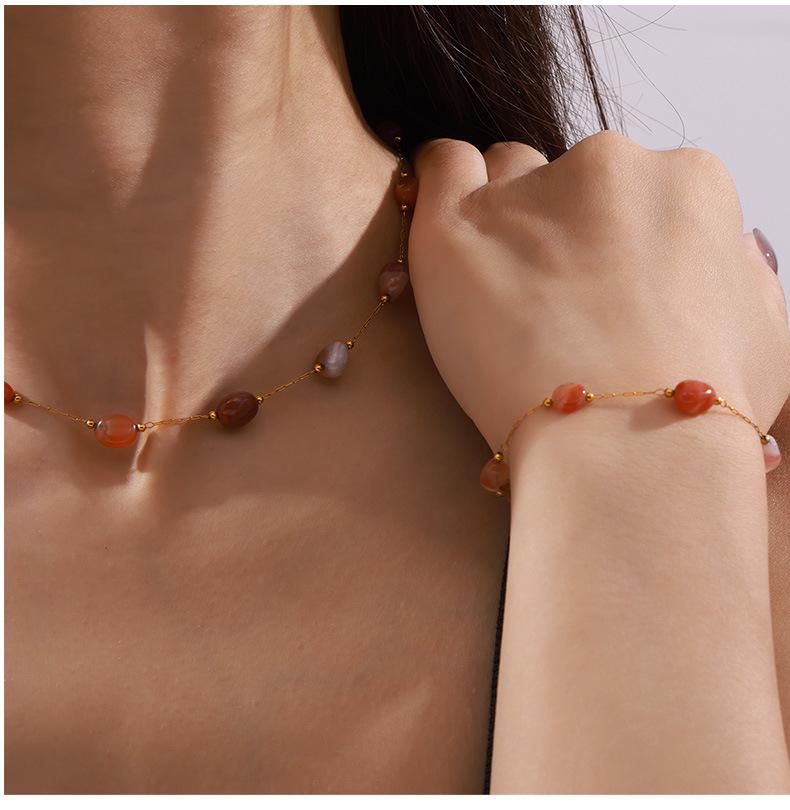 Elegant Chinese-Style Agate & Titanium Steel Beaded Jewelry Set