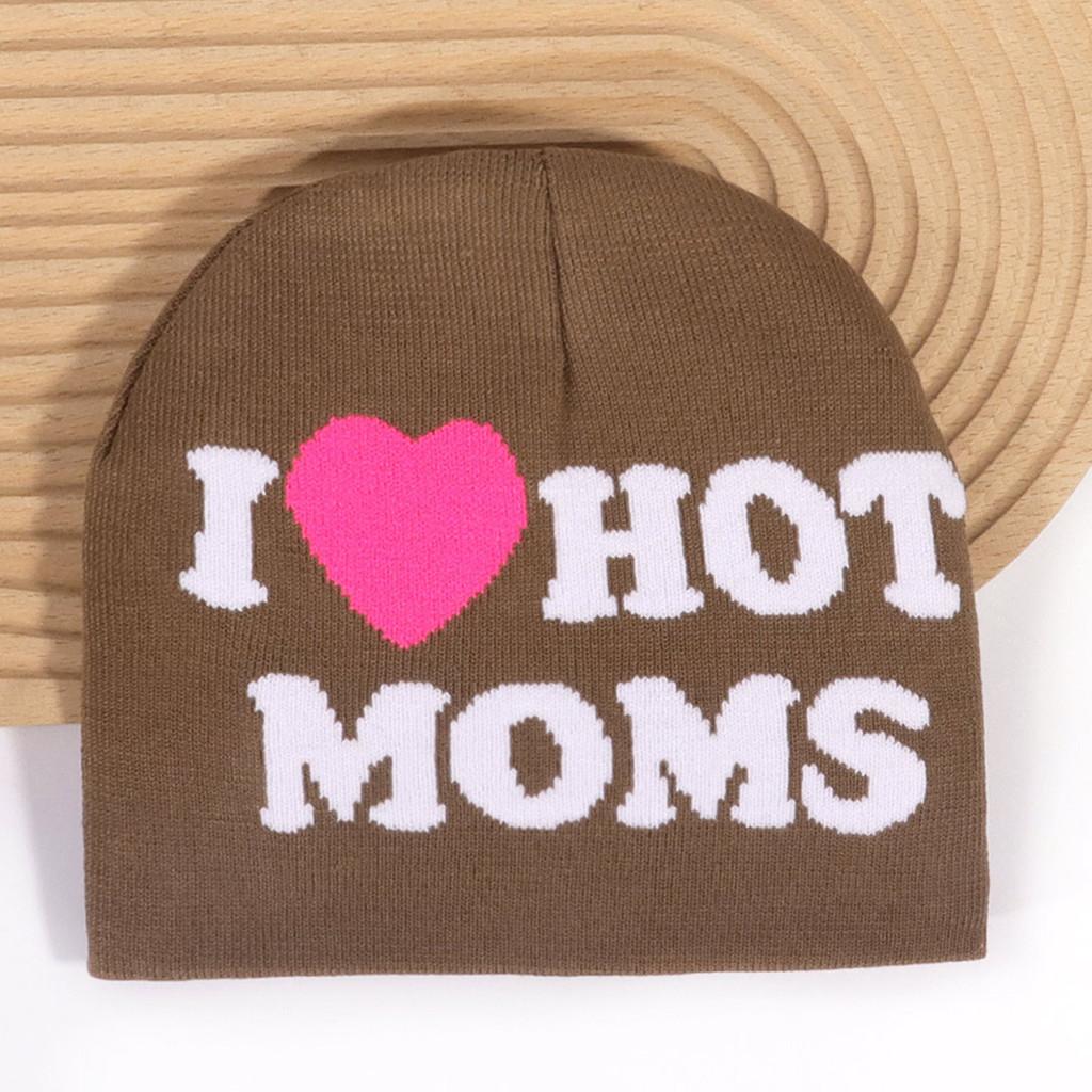 Hot I Moms Letter Pattern Knit Hat For Winter Outdoor Warm Cap Gift Fashion