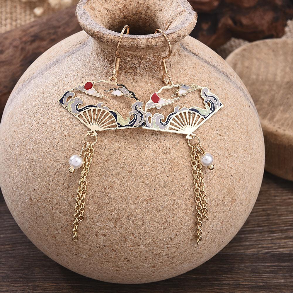 Metal Jewelry Chinese Style Earrings Personality Hollow Shaped Tassel Earrings Women Jewelry Accessories Decorations for Girls