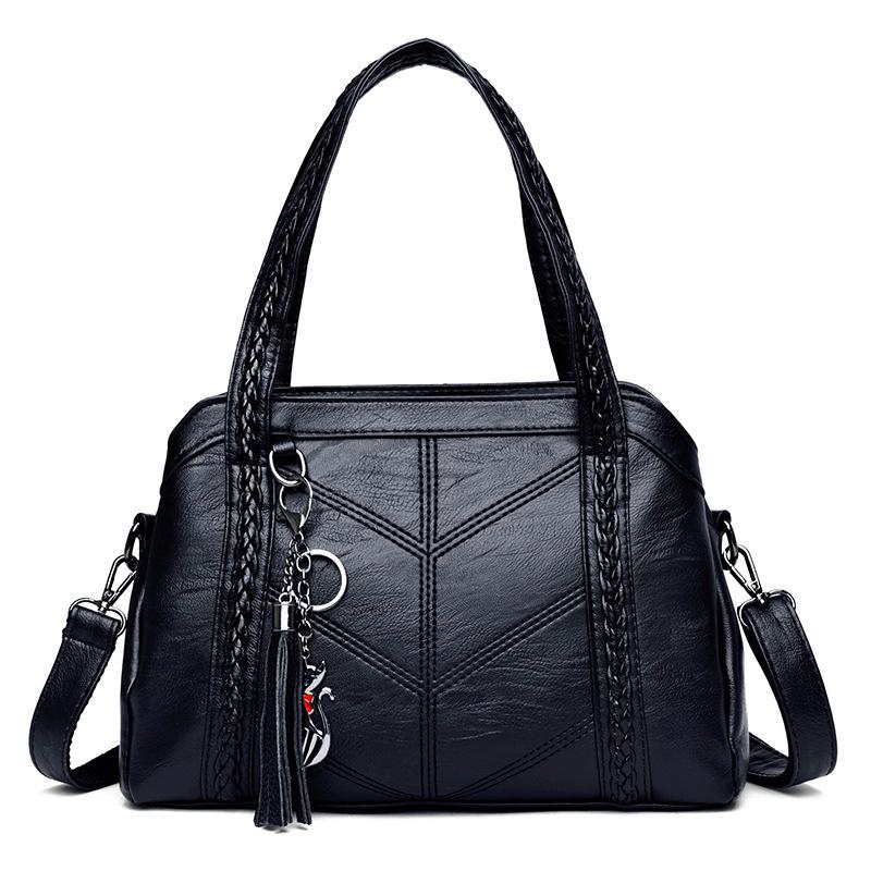 

women s bags, European and American middle-aged one-shoulder oblique span bags, large-capacity retro mother bags, portable soft leather tote bags. 30*11*21cm чёрный
