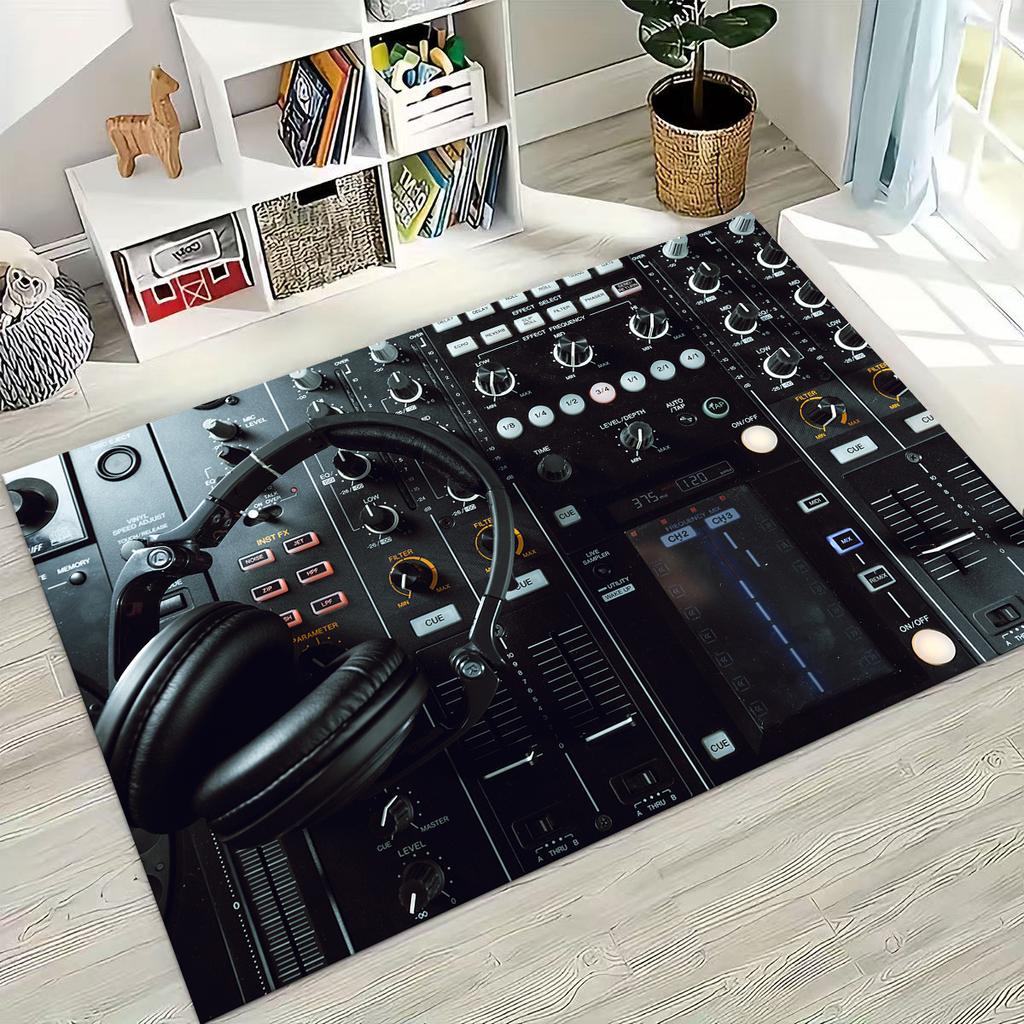 Schallplatte Musik DJ Bildschirm Band Teppich für Wohnzimmer Sofa Schlafzimmer Haus Fußmatte Dekor,Große Kinder Spiel Rutschfeste Bodenmatte