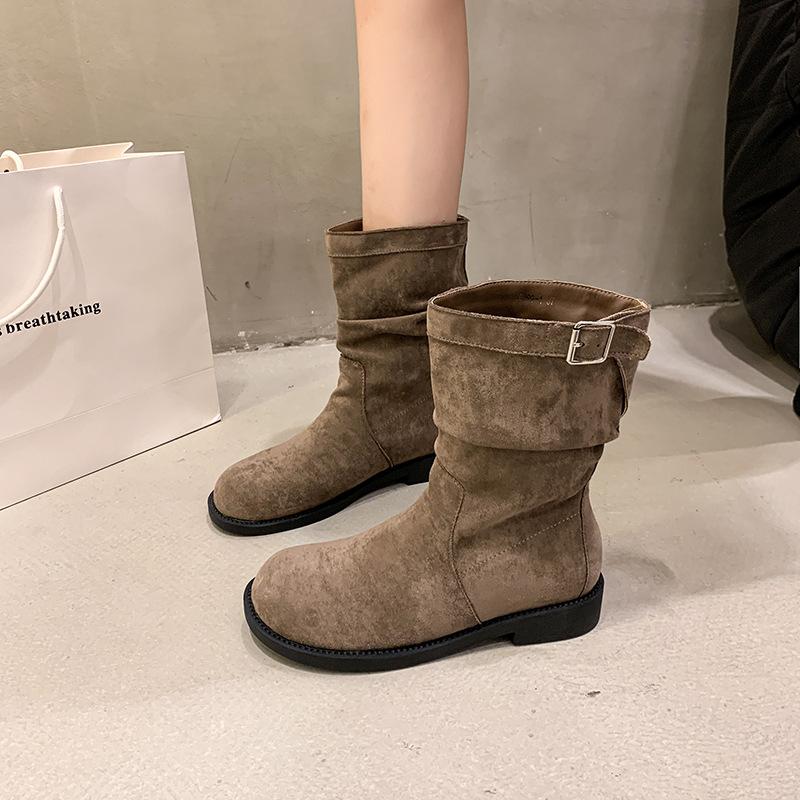 Thick Heel Retro Medium Boots Knight Boots Women's Shoes 2025 New Autumn and Winter Piled Small Short Boots Martin Boots