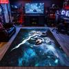 Anime Swordsman Area Rug, Blue Ice Flame Theme Floor Mat, Decorative Carpet for Gaming Room Bedroom, Washable Home Decor Gift