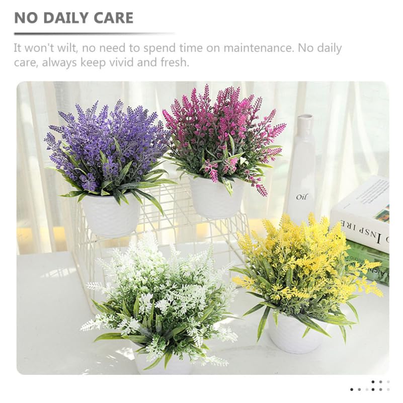 GALPADA Artificial Lavender Plants, Potted Plants, Set of 2 (Purple & Yellow), Fake Greenery, Bonsai Style, PVC, Fade-Resistant, Never Wilts, Desktop