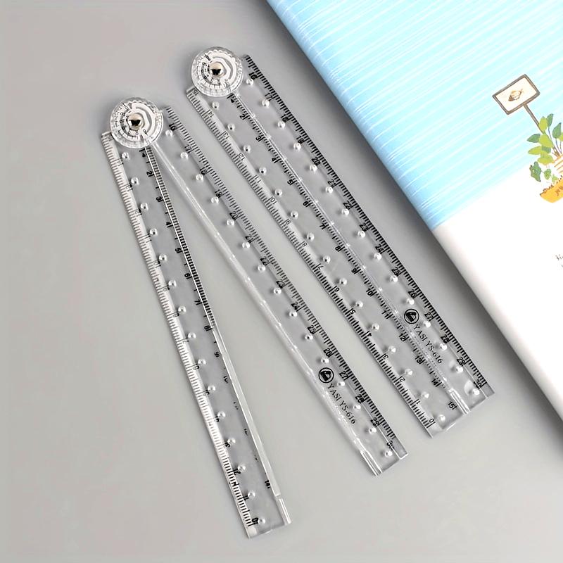 White Heavy-Duty Foldable Acrylic Ruler with cm/Inch Scale, Cm/inch/cm² Area Calculator Guide Lines - Portable Pocket-Sized Measuring for School,