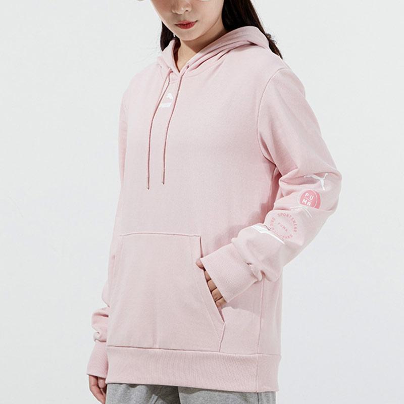PUMA Logo Print Drawstring Hoodie Sweatshirt Women Tops Pink 534417-36