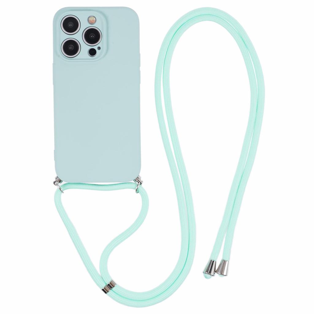 For iPhone 15 Pro Case Candy Color Rubberized Phone Cover with Long Lanyard