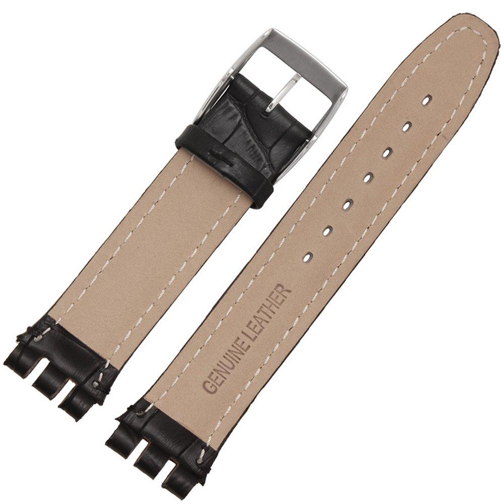 Chocoman Swatch Genuine Leather Watch Waterproof 3 Spring Spring Bar and Strap, 17mm/19mm Band, [Includes Bars, Remover, Box]