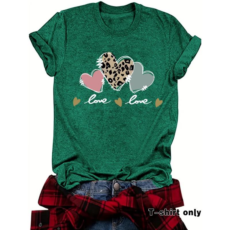 Sommar Ny Kortärmad T-shirt med Leopardmönstrat Hjärta