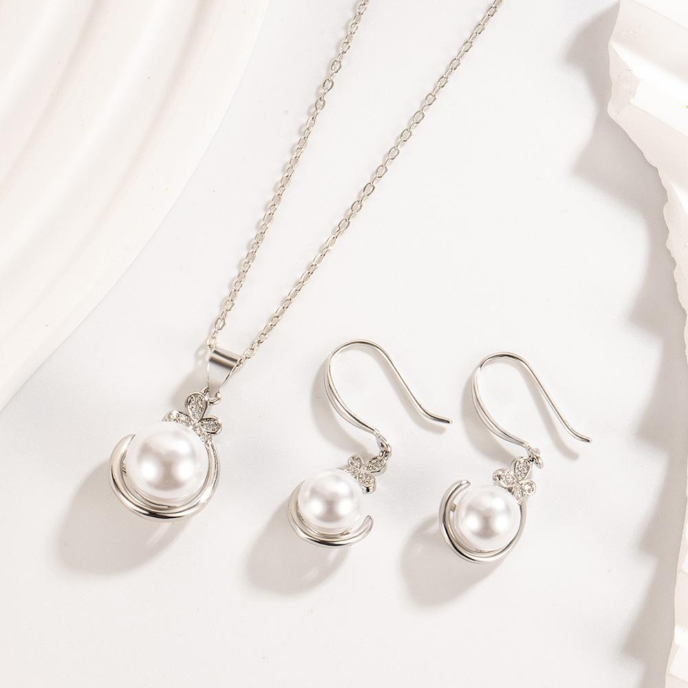 Mori Pearl Necklace Earrings Set Female, French Gentle Temperament Simple And Versatile Collarbone Chain Necklace