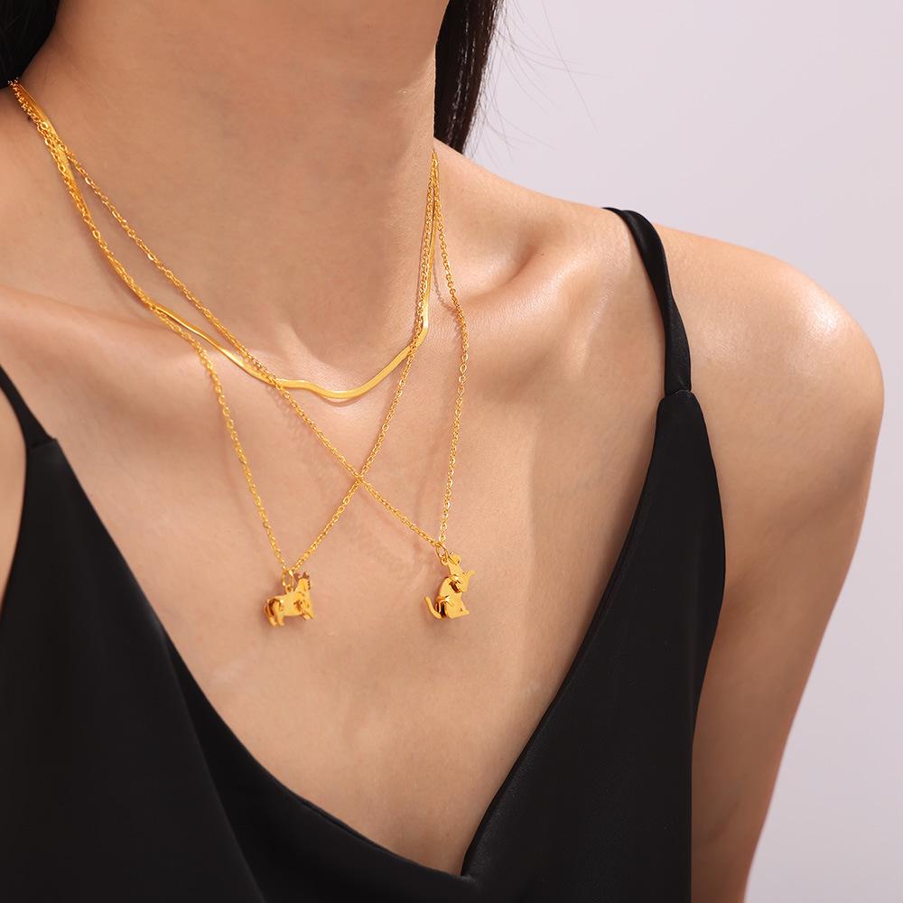 18k Gold-Plated European Style Animal Pendant Necklace – Titanium Steel, Versatile, Fashion Jewelry for Women.