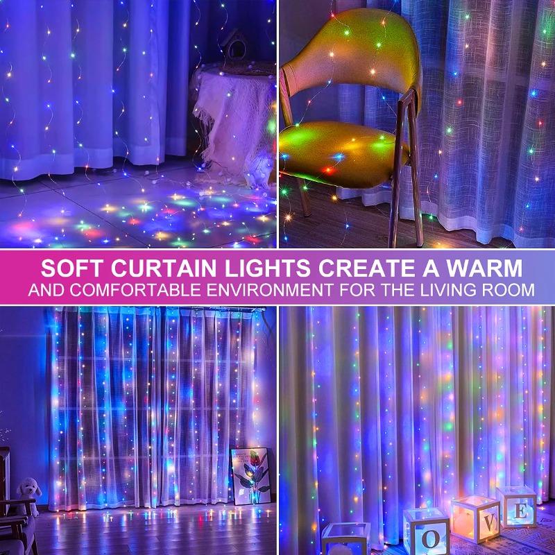 LED Lichtervorhang USB Fernbedienung 8 Modi Lichterkette Weihnachten Hochzeit für Schlafzimmer Hochzeitsfeier Weihnachtsdekoration