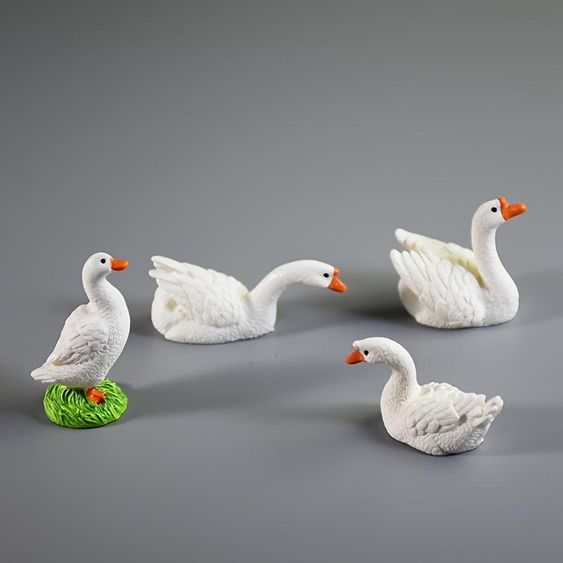 5PCS Miniature White Goose Family Resin Figurines - Serene Pond Scene with 3 Geese & Rockery, Perfect for Garden Landscaping, Bonsai