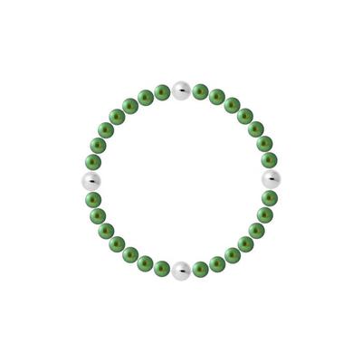 Bracelet - Pearls & Colors - Genuine Freshwater Pearls 5-6 Mm Intense Green - 925 Sterling Silver - Stretchy