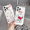 Cute Cartoon Snoopy 3D Love Heart Lanyard Wrist Strap Stand Clear TPU Phone Case For iPhone 11 12 13 14 15 16 Pro Max Plus Cover
