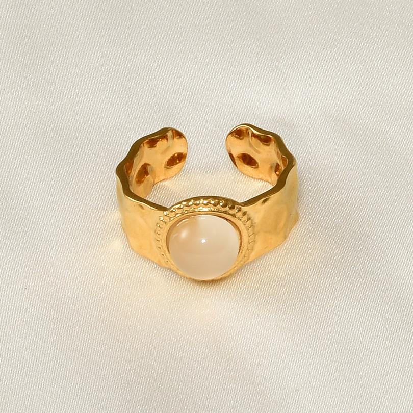 Echtvergoldeter Offener Verstellbarer Ring Echter Stein Edelstahlringe Für Damen Herren Zubehör Geometrischer Schmuck Ringe Geschenk