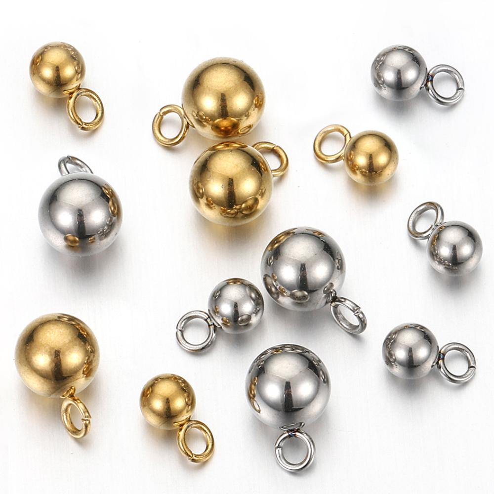 20-40pcs Stainless Steel Ball Pendants Solid Beads Charms for Necklace Bracelet Jewelry Making DIY Earrings Metal Bead Pendants