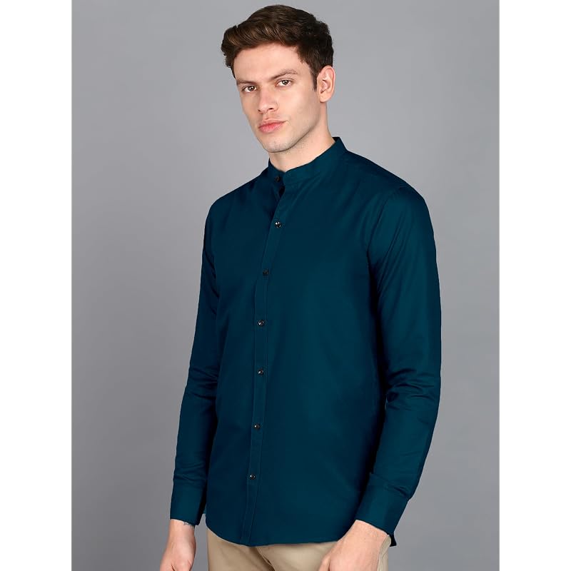 Mildin Uomo Regolare Misto Cotone Pantaloni a Zampa d'Elefante Vestibilità Slim Monocolore Abbottonati Collo alla Mandarina Manica Lunga Orlo Curvo