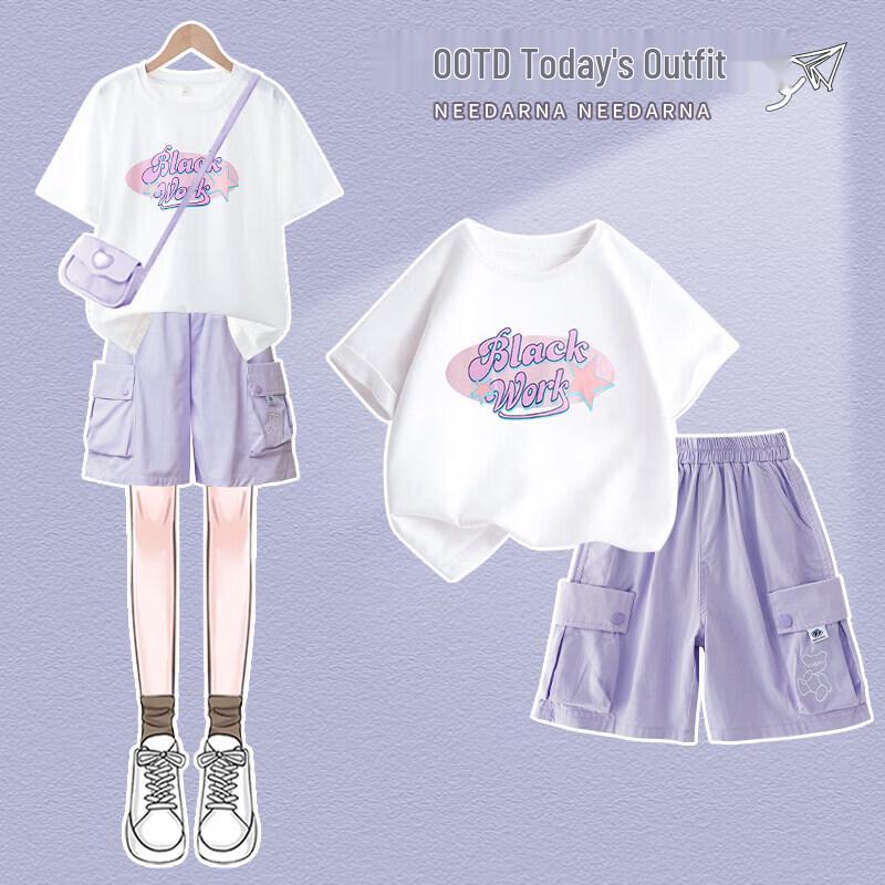 Moonkids Girls  2026 Summer Short Sleeve  Shorts Set 160cm