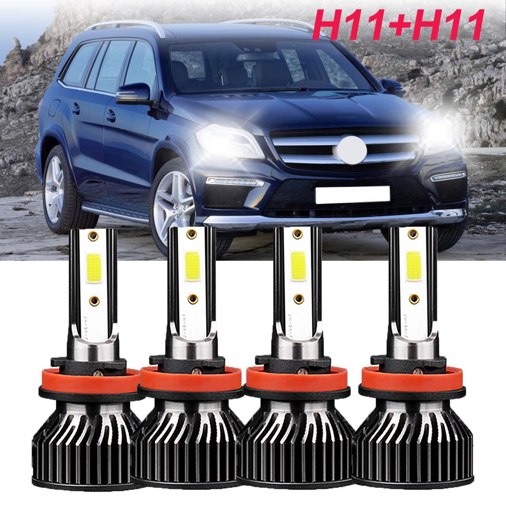 Roadsun 4pcs LED Headlamps Combo H11 Hi/lo Beam 150W 6000K Ultra White COB Chips Super Bright 22000LM Car Light Upgrade