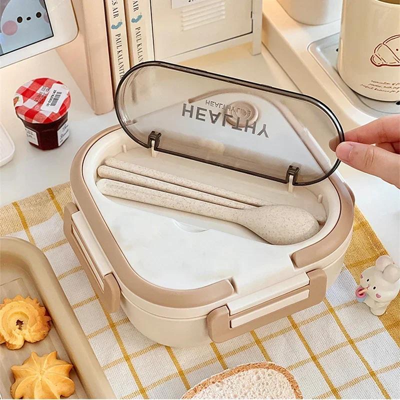 Portable Compartment Lunch Box Plastic Lunchbox Office Students Bento Box Microwave Food Containers with Chopsticks and Spoon