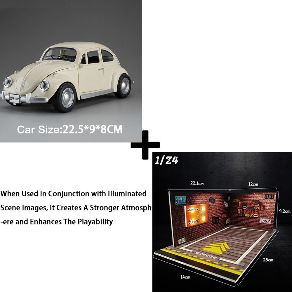 1:18 Mini Beetle 1955 Model Toy Cars Alloy Diecast Pull Back 4 Doors Opened Sound Light Simulation Vehicle Toys for Kids Gifts