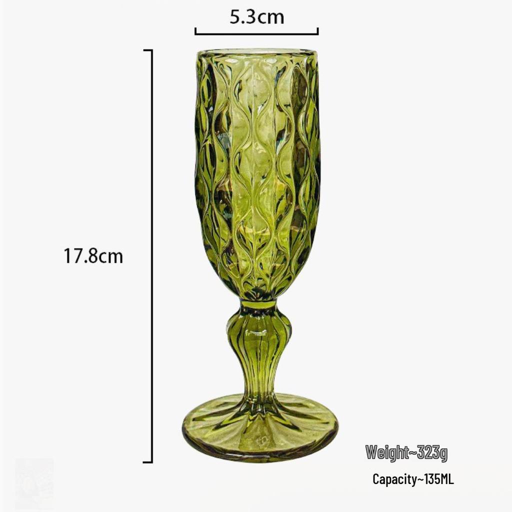 Vintage Embossed Colored Glass Goblet – Luxury Thickened Bubble Wine Glass