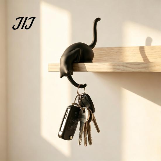 Gancio Decorativo a Forma di Gatto con Lanterna per Organizzazione Domestica, Gancio Decorativo da Parete Fatto a Mano Stampato 3D con Luce LED, Scaffale Creativo per Libreria Scrivania e
