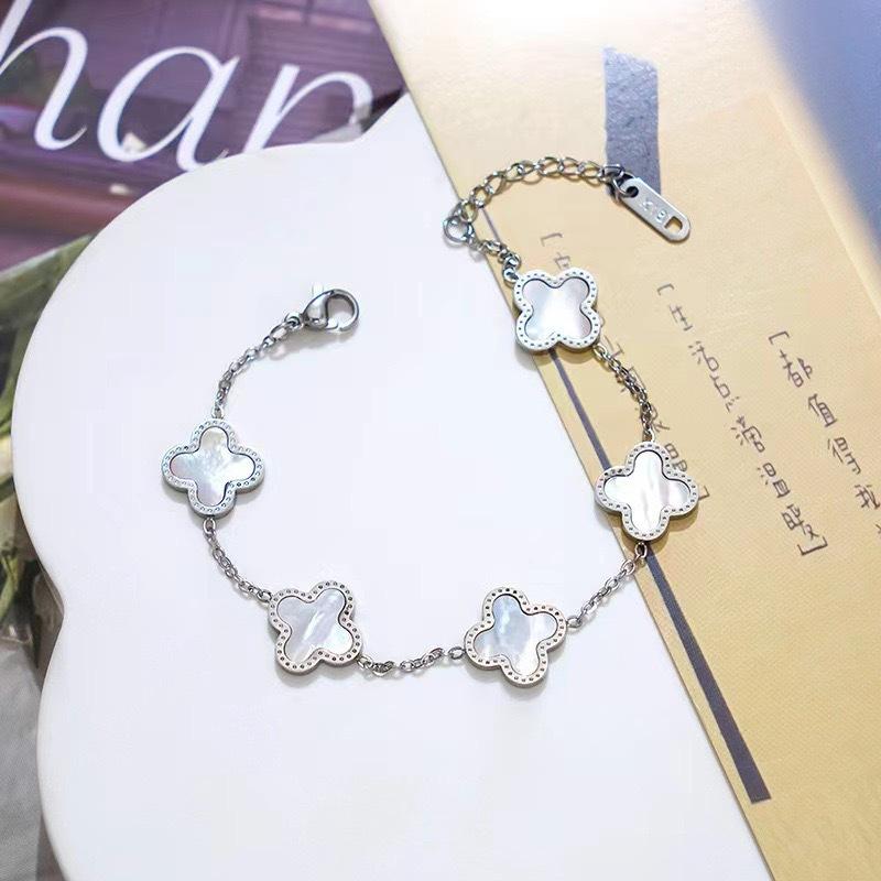 

Браслет из 18-каратного золота двусторонний «Счастливый четырехлистный клевер» Пятицветный «Удача» Фритиллярия Четырехлистный клевер Женский браслет