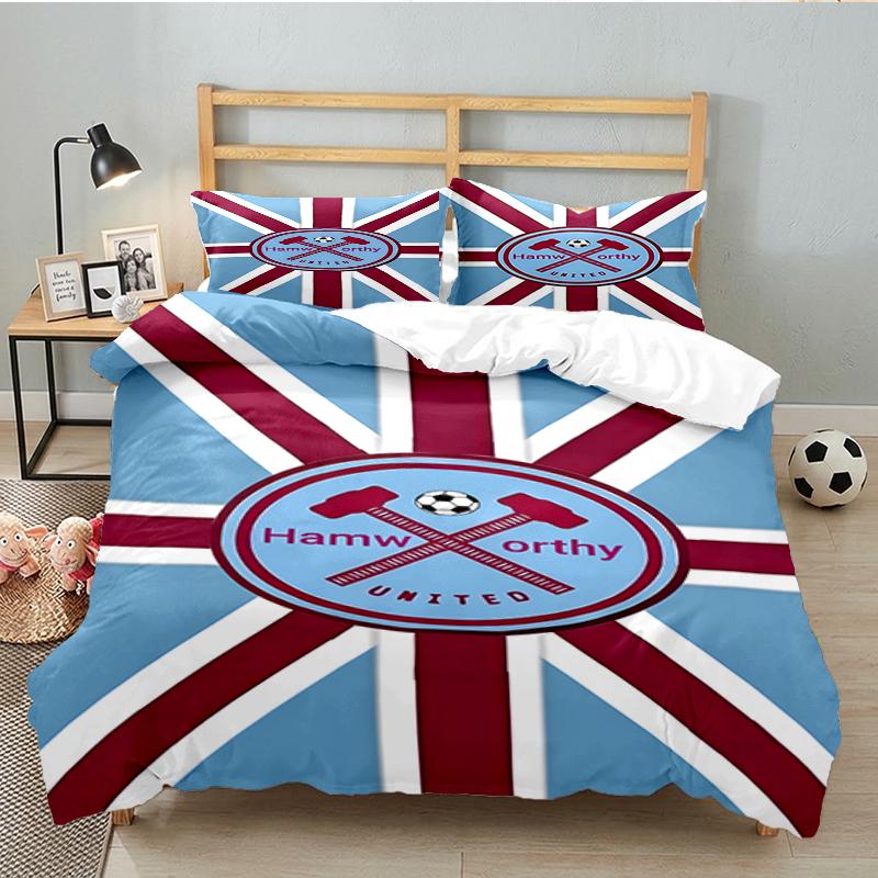 3PCS Football Club Ham-worthy Homes Bedding set,Ideal For1pc Duvet Cover And 2pcs Pillowcases Perfect for Christmas,Ideal for Bedroom, Dormitory