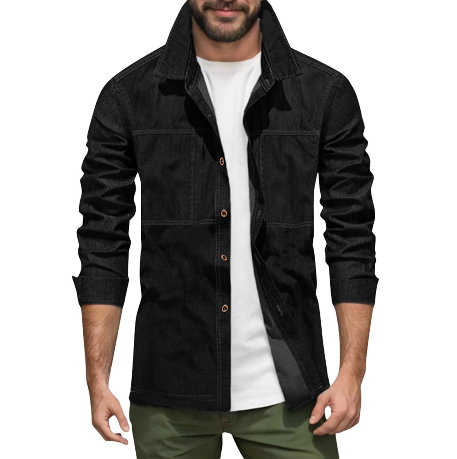 

Мужская летняя однотонная рубашка с лацканами и длинными рукавами, мужская повседневная модная рубашка с длинными рукавами XXL чёрный