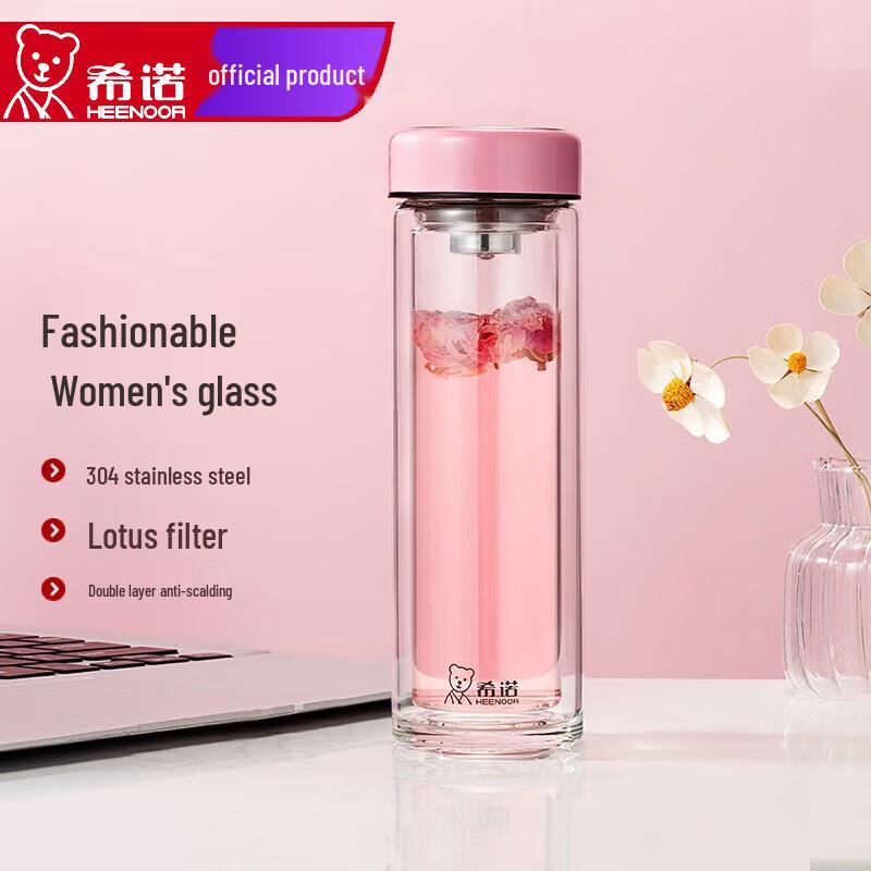 Heenoor Portable Double-Layer Glass Tea Cup