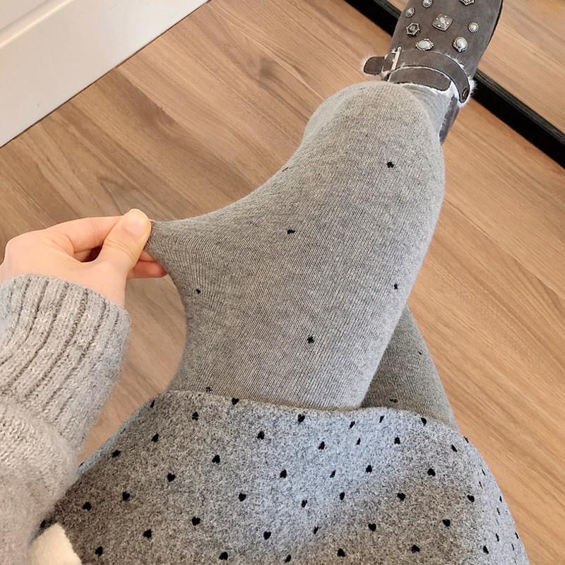 Meias Brancas de Espessura Média para Outono/Inverno & Collants de Bolinhas Cinza Fumo, Leggings Branco Leite Forradas em Algodão