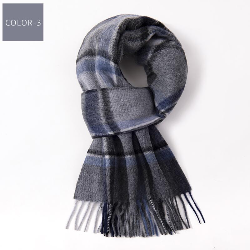 100% Wool Long Scarf Men Winter Warm Neck Scarves Classic Business Plaid Blue Scarf Shawls Luxury Striped  Foulard Hommes