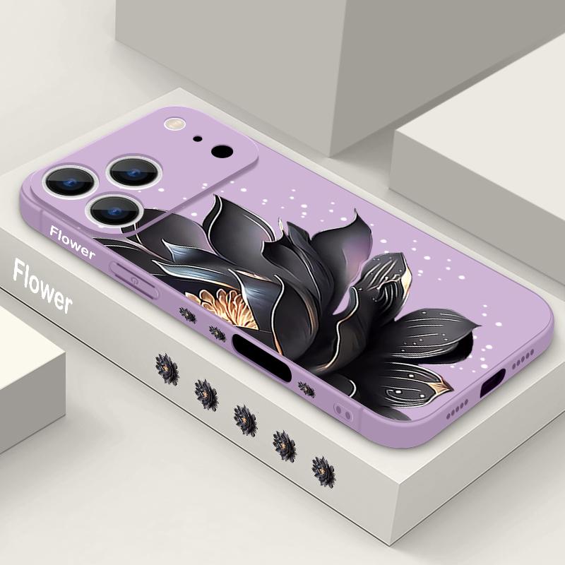 

Black Rose Lotus Print Case For iPhone 17 Pro Case for iPhone 17 16 15 14 13 17 Pro Max 16e 15 16 Plus Shockproof TPU Silicone Lanyard Phone Cover iPhone 11