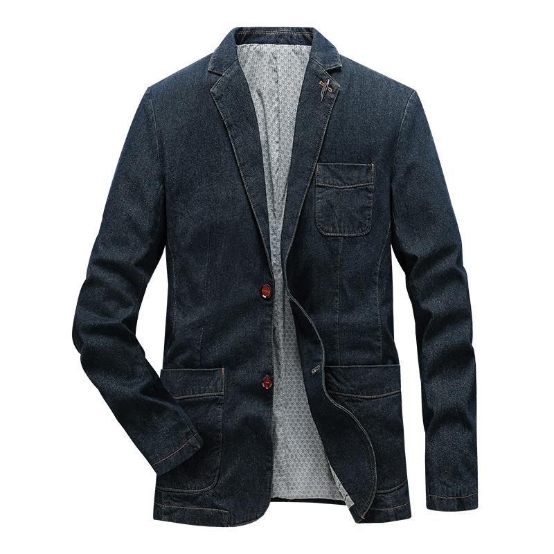 M-4XL Denim Blazer Men Jacket Cotton Autumn Spring Fashion Male Clothes Slim Fit Business Jean Coats Men Casual Suits