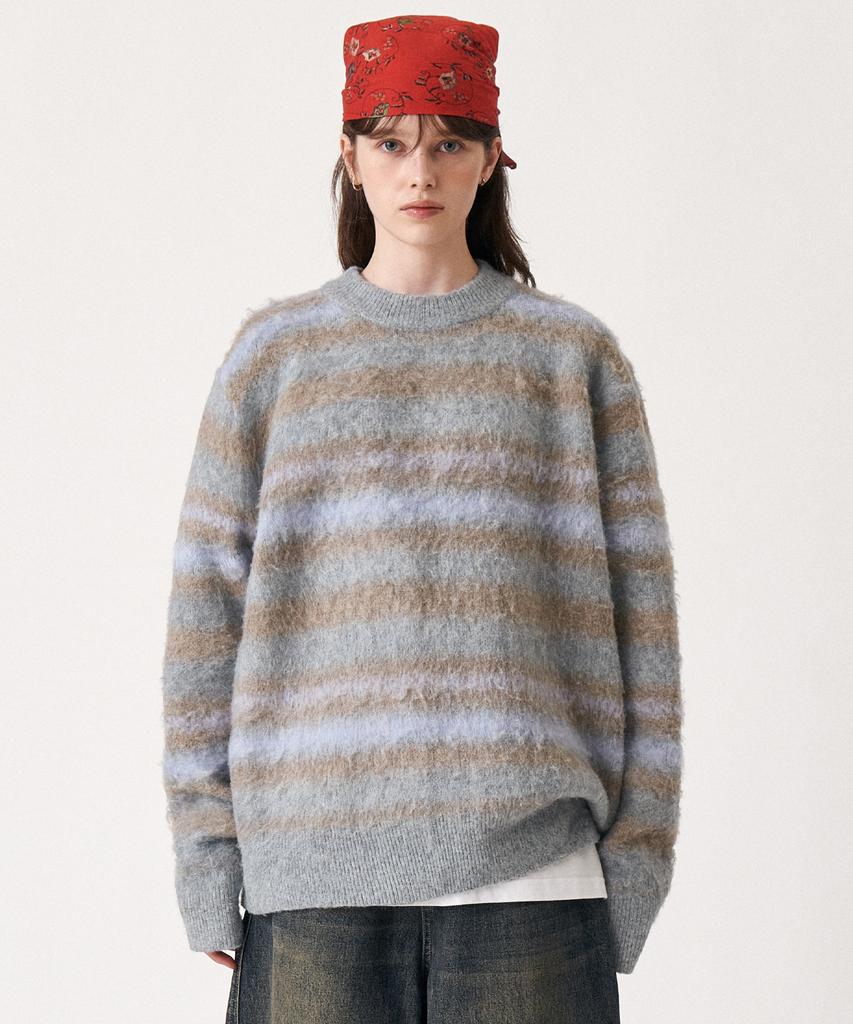 GOLDEN SUNSHINE Wool Stripe Boucle Knit_Blue