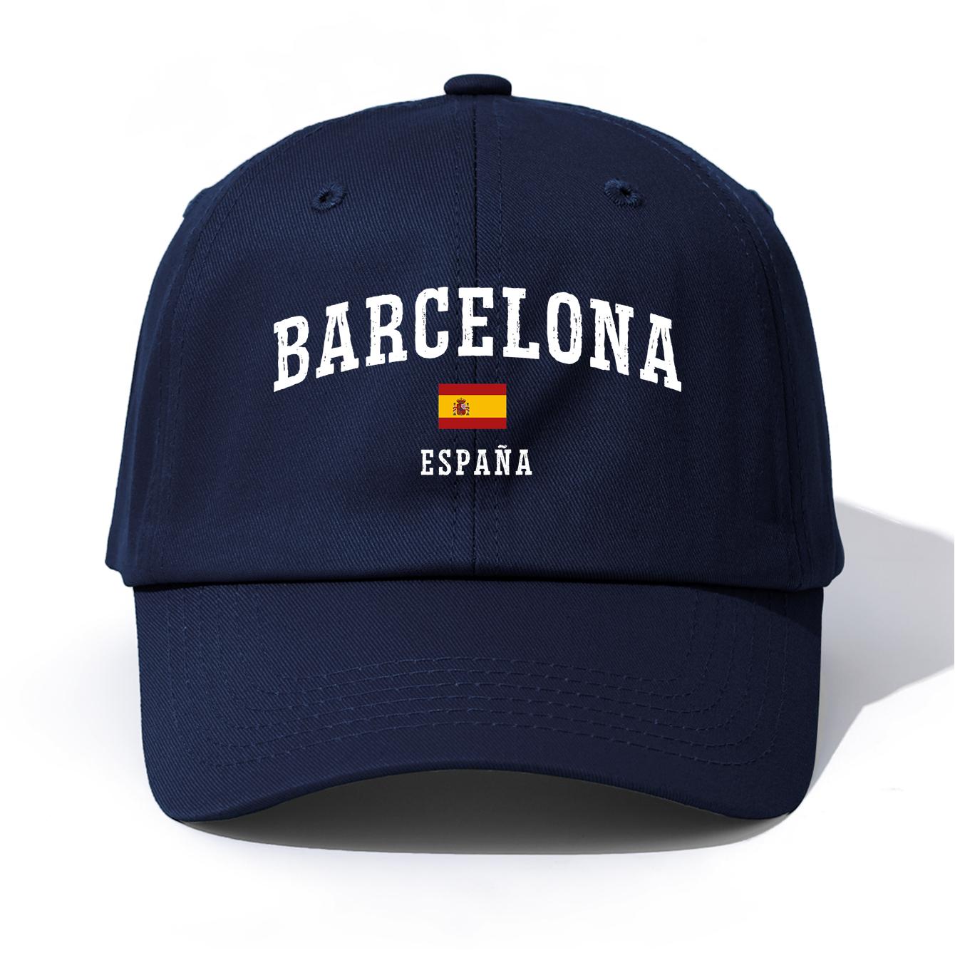 Freedom Outdoors 1 stuks BARCELONA Print Baseballpet voor Volwassenen, Minimalistische Retro Stijl Casual Zachte Verstelbare Papa Pet, Perfect Als Cadeau marineblauwe kleur