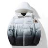 New down jacket men and women with the same couple short hooded snow mountain gradual change color