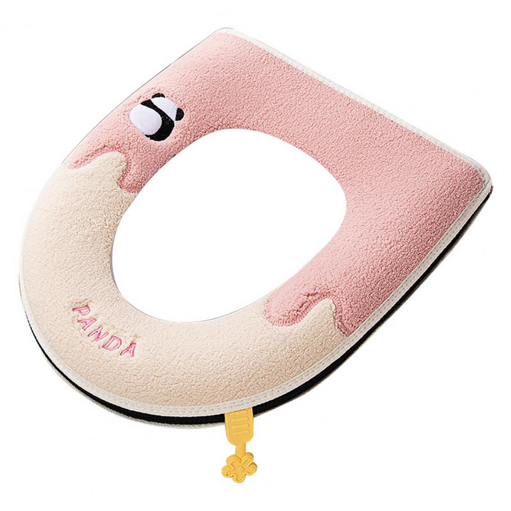 

Зимняя подушка для унитаза, мягкая, теплая, чехол для сиденья унитаза с рисунком панды, вышитыми пуговицами, утолщенная, удобная подушка для унитаза розовый