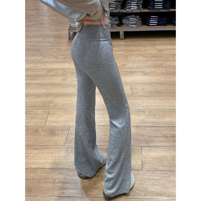 Gray flared pants for women, 2026 spring new style, high-waisted, slimming, fitted yoga pants, slightly flared, drapey, soft sports pants S серый