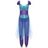Womens Arab Princess Costume Contrast Color Gem Decor Sequined Tulle Overlay Sleeveless Jumpsuit Belly Dance Romper